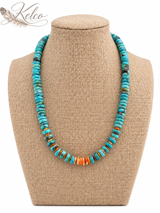 Kelco Jewelry - 🧡 Spiny Oyster & Turquoise Heishi Necklace — 16”